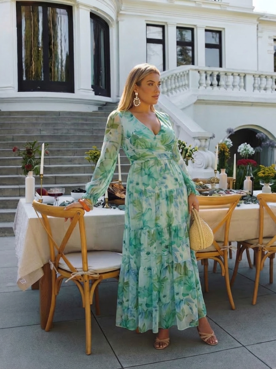 Althea | Long Sleeve Floral Maxi Dress - Plus size model
