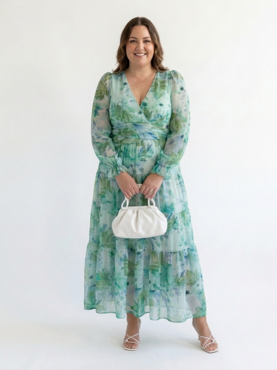 Althea | Long Sleeve Floral Maxi Dress - Plus size model