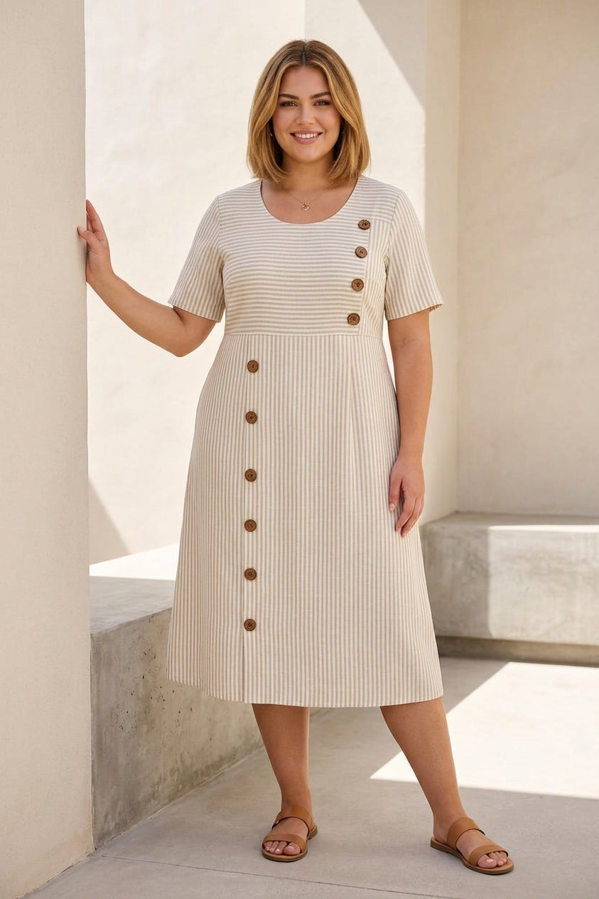 Linéora™ — Flowing Striped Dress with Summer Charm - Plus size model