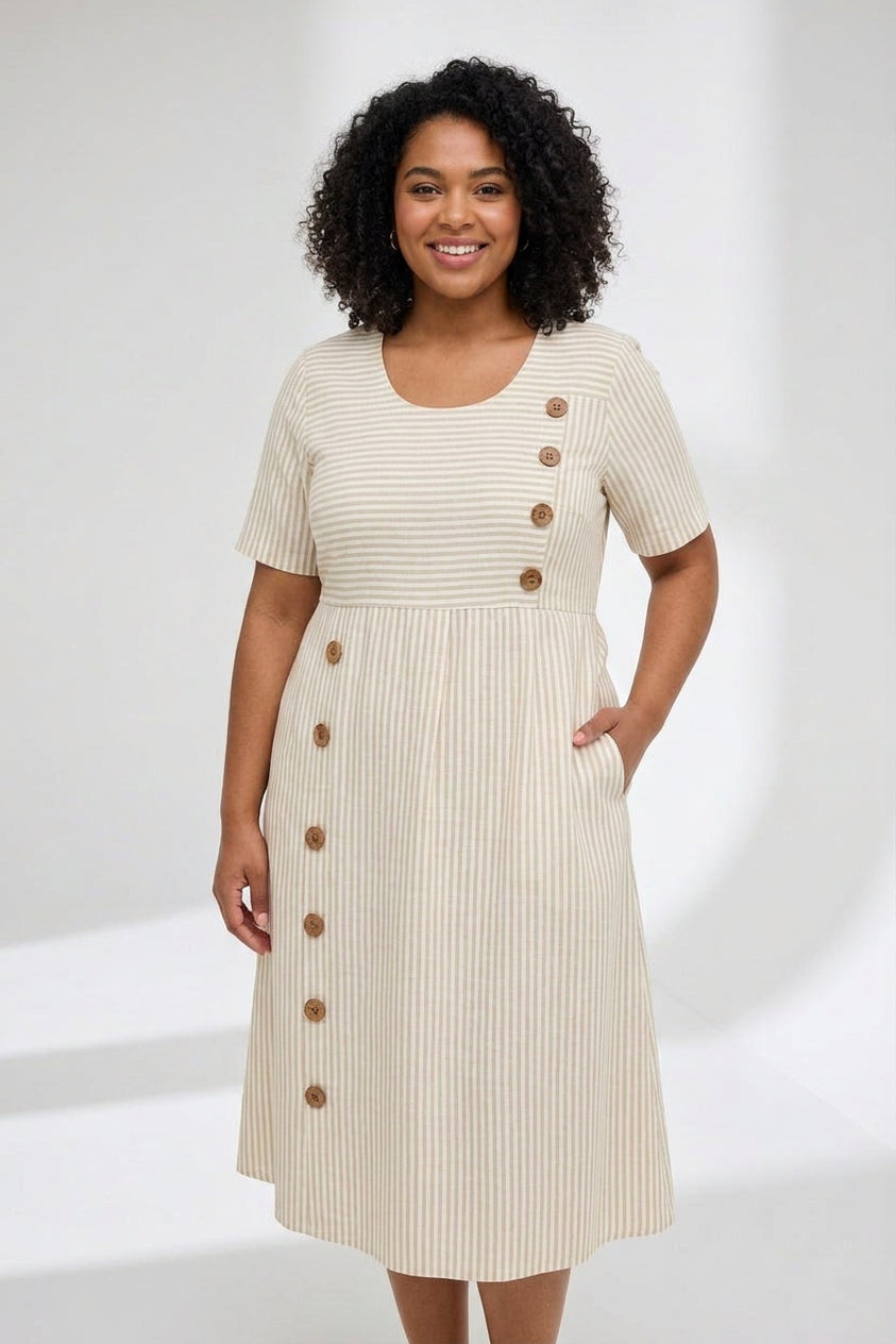 Linéora™ — Flowing Striped Dress with Summer Charm - Plus size model