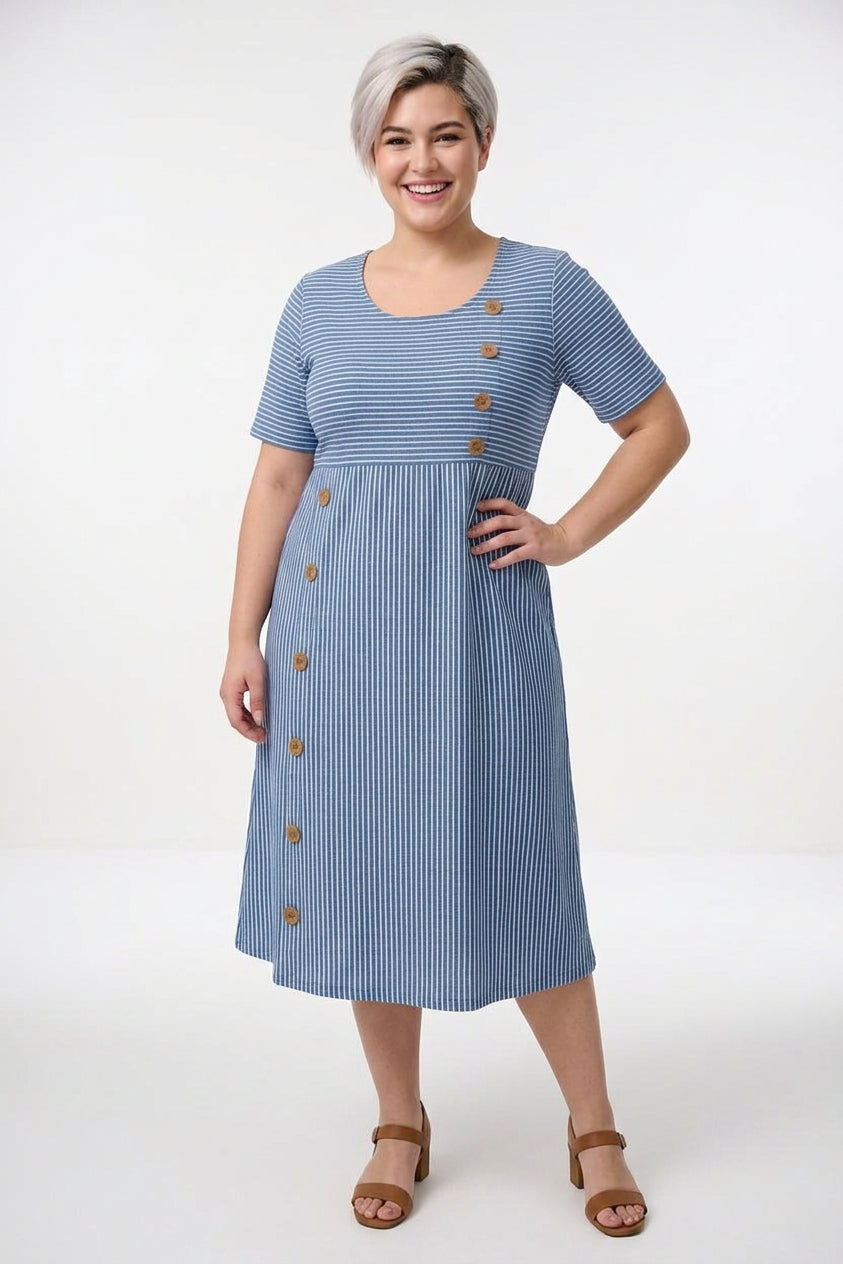 Linéora™ — Flowing Striped Dress with Summer Charm - Plus size model