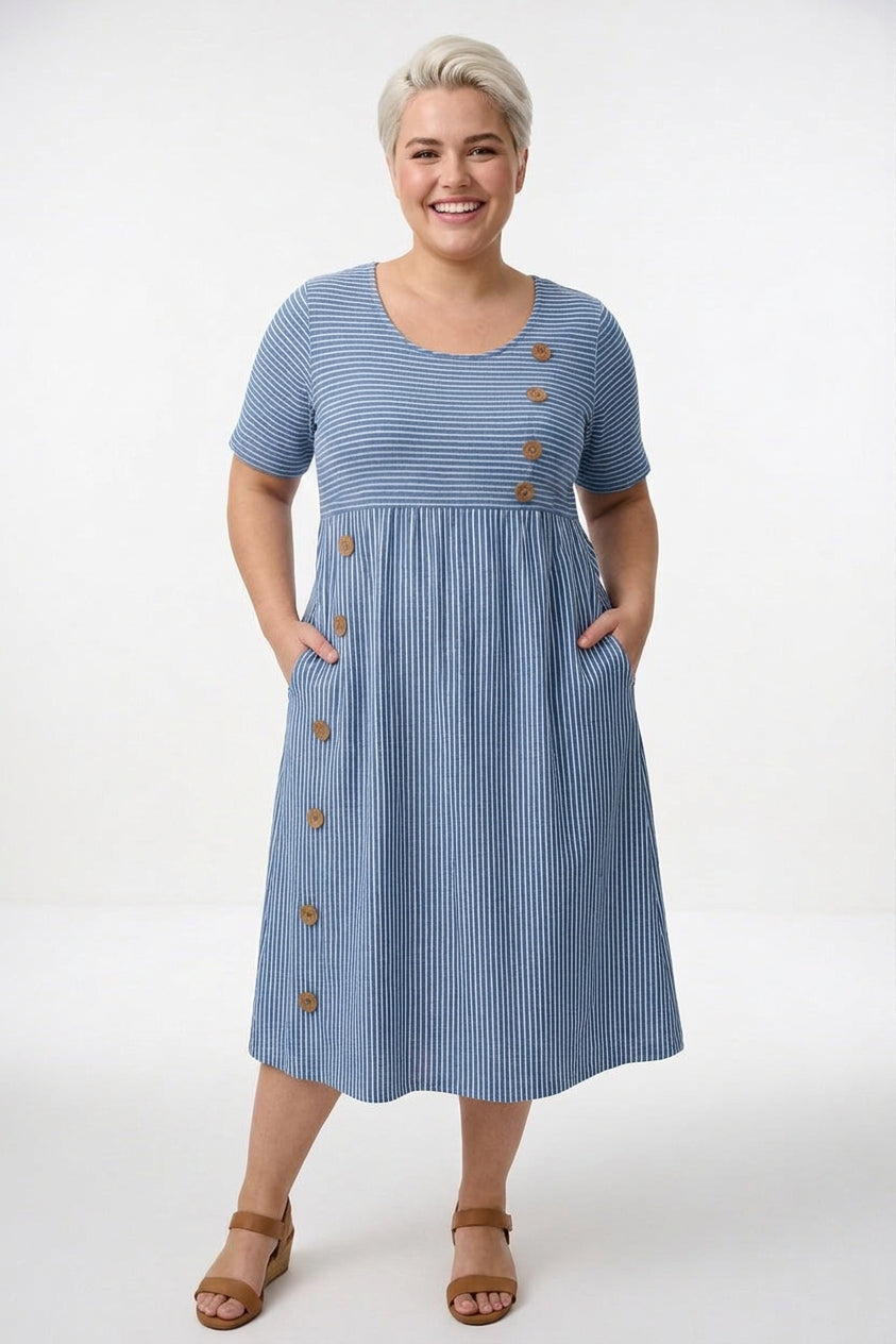 Linéora™ — Flowing Striped Dress with Summer Charm - Plus size model