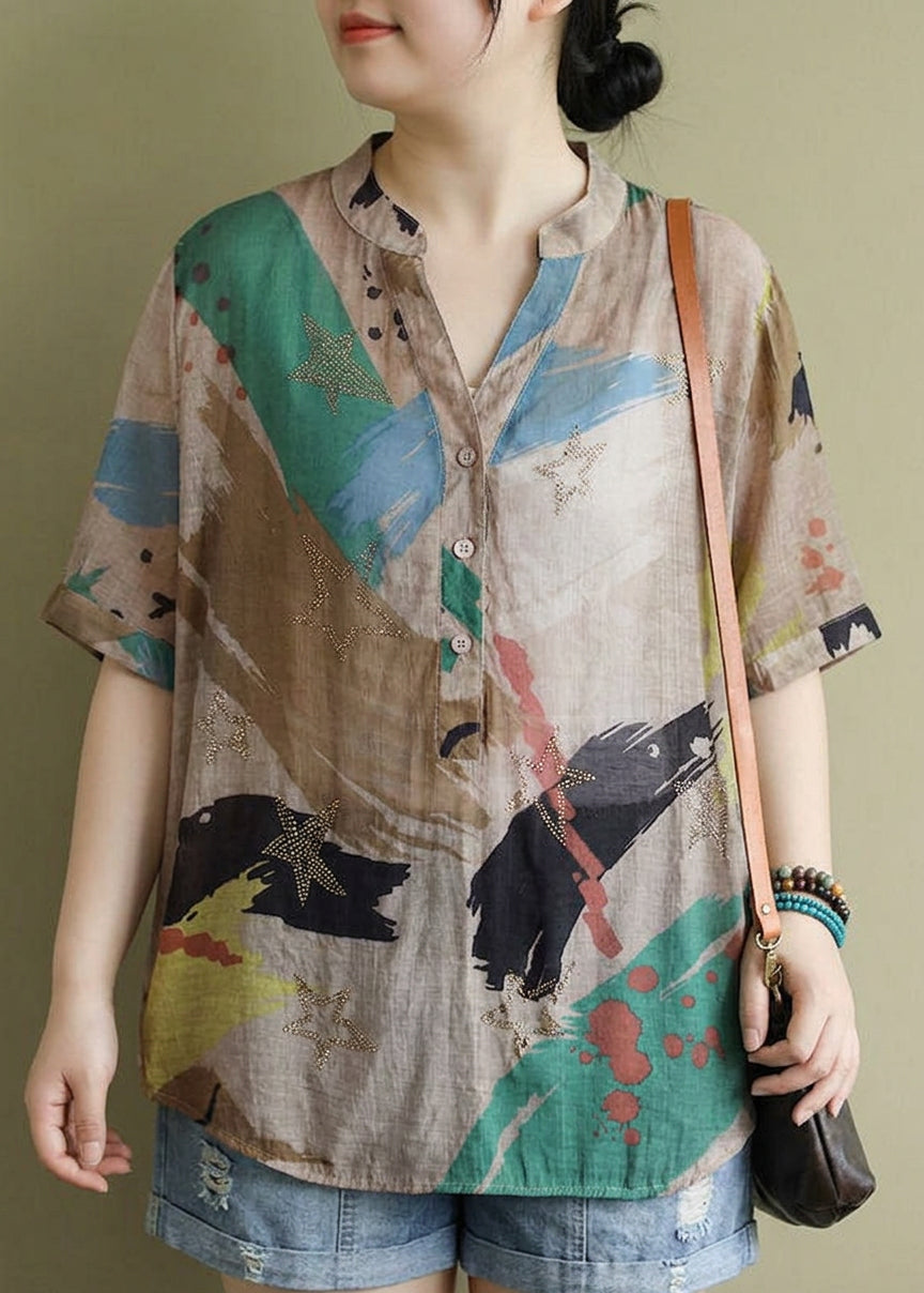 Olivia - Button Shirt Tops Half Sleeve - Plus size model