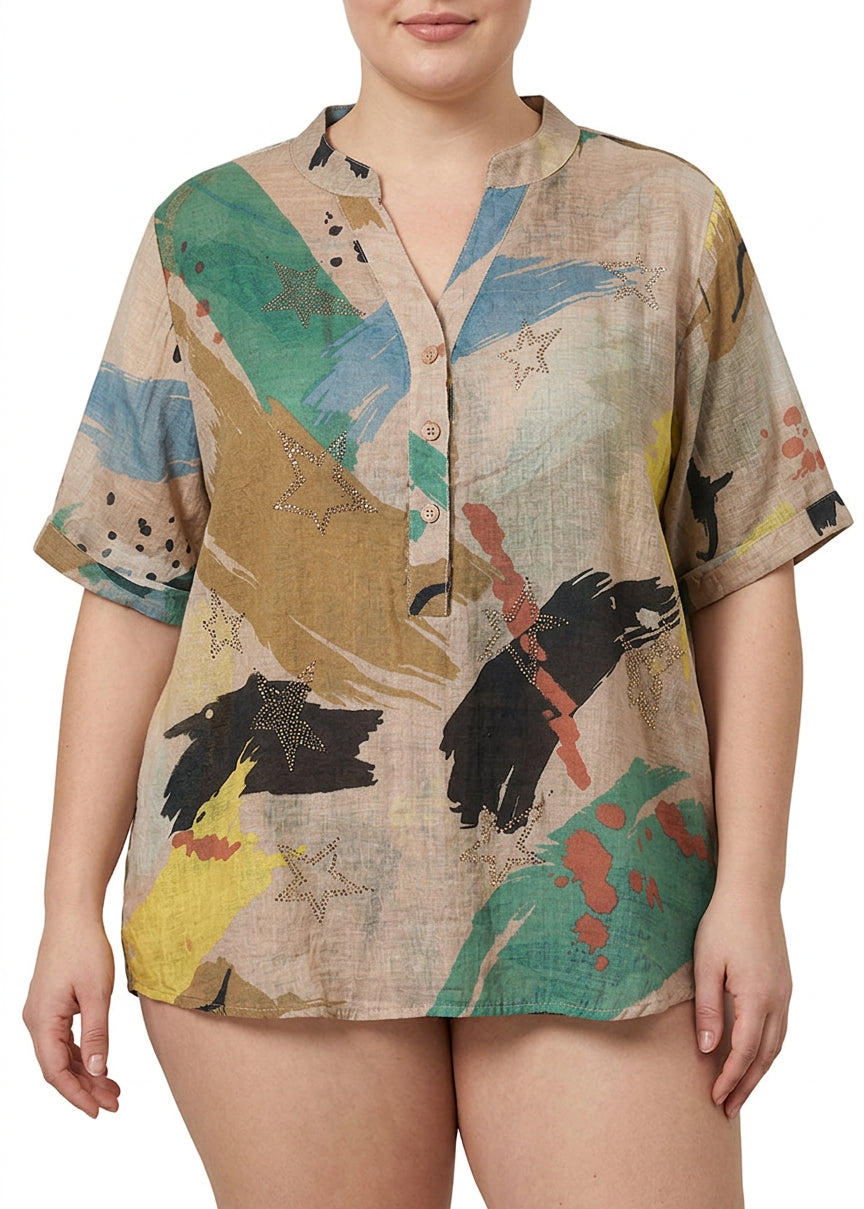 Olivia - Button Shirt Tops Half Sleeve - Plus size model