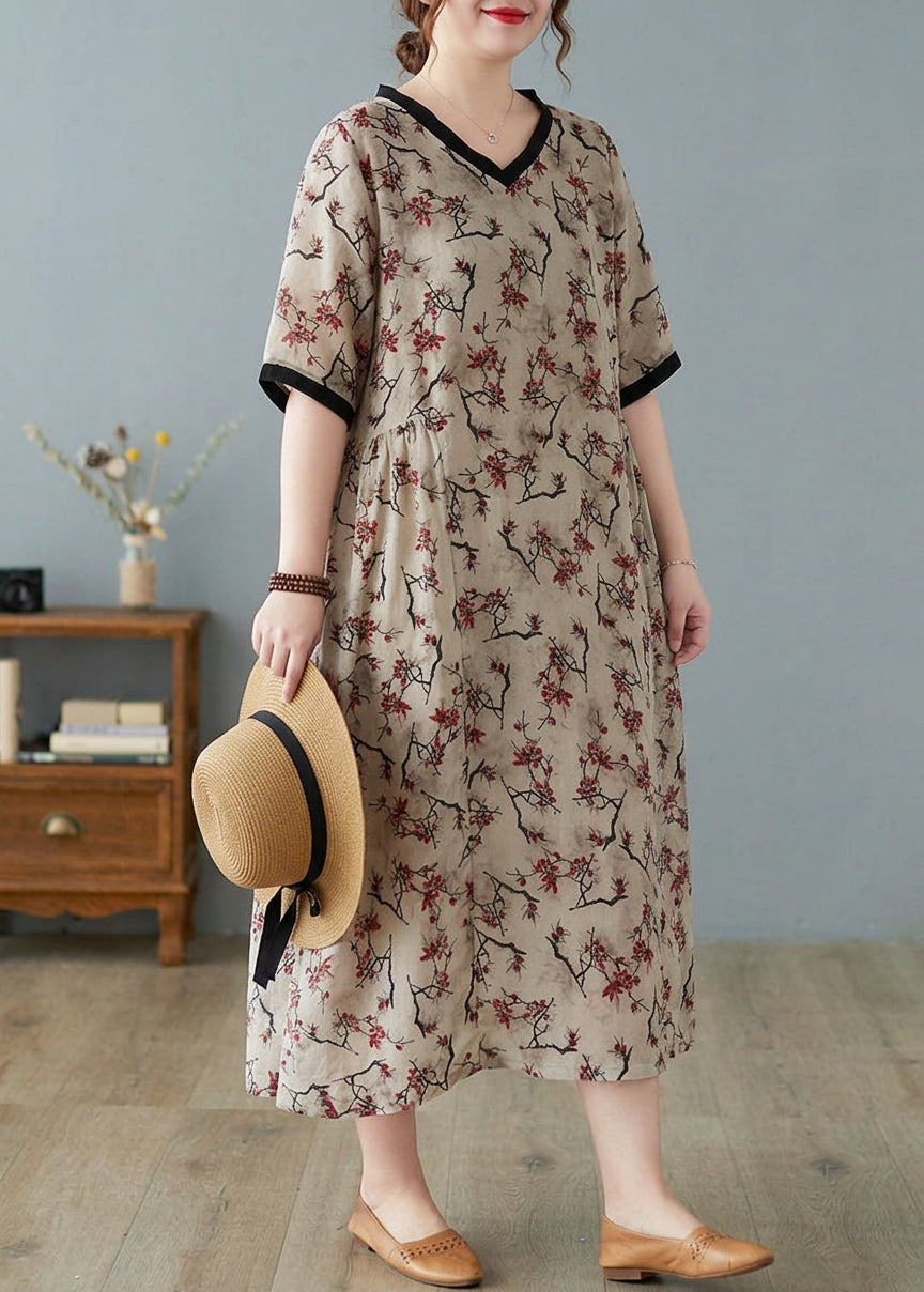 Ava - Linen Dresses Short Sleeve - Plus size model