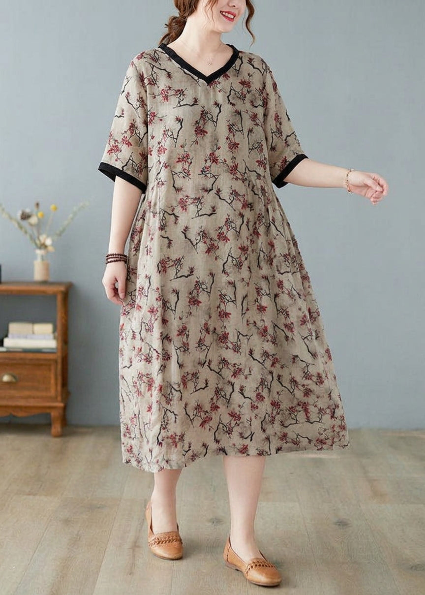 Ava - Linen Dresses Short Sleeve - Plus size model