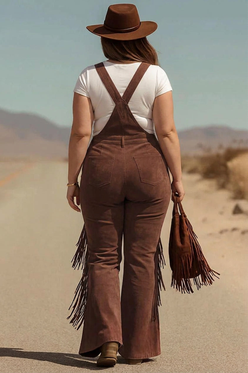 Jessica - Boho Micro-Suede Overalls - Plus size model