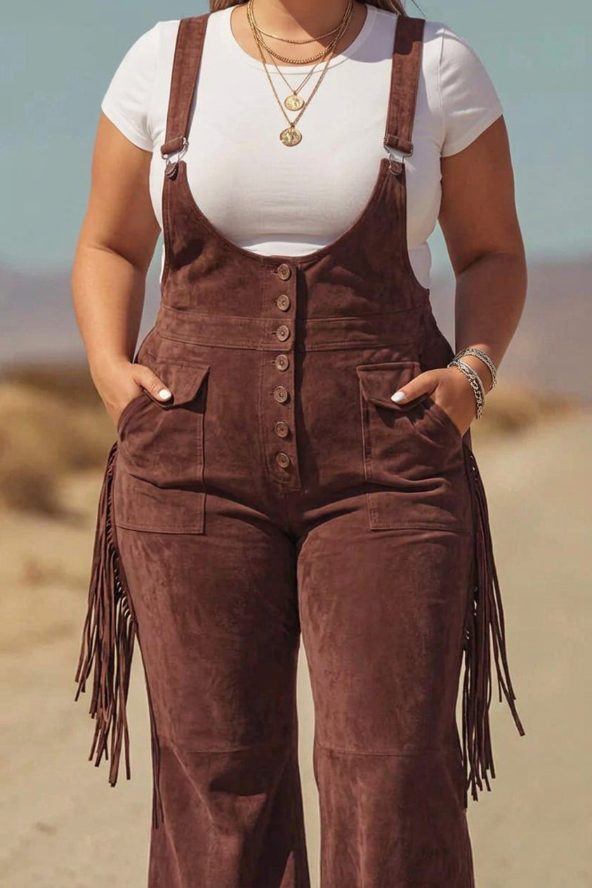 Jessica - Boho Micro-Suede Overalls - Plus size model