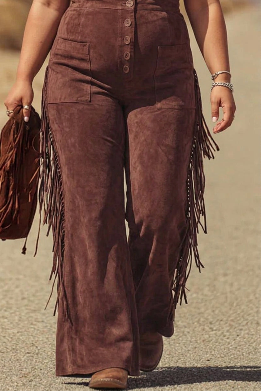 Jessica - Boho Micro-Suede Overalls - Plus size model