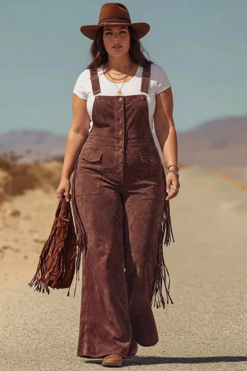 Jessica - Boho Micro-Suede Overalls - Plus size model
