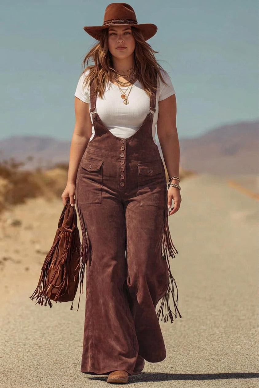 Jessica - Boho Micro-Suede Overalls - Plus size model