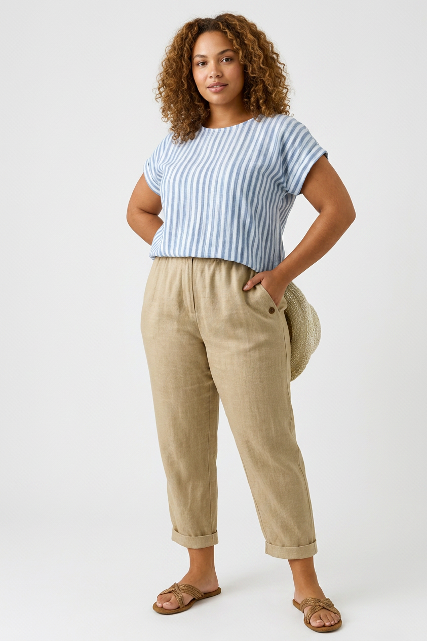 Stella | Timeless Linen-look Trousers - Plus size model