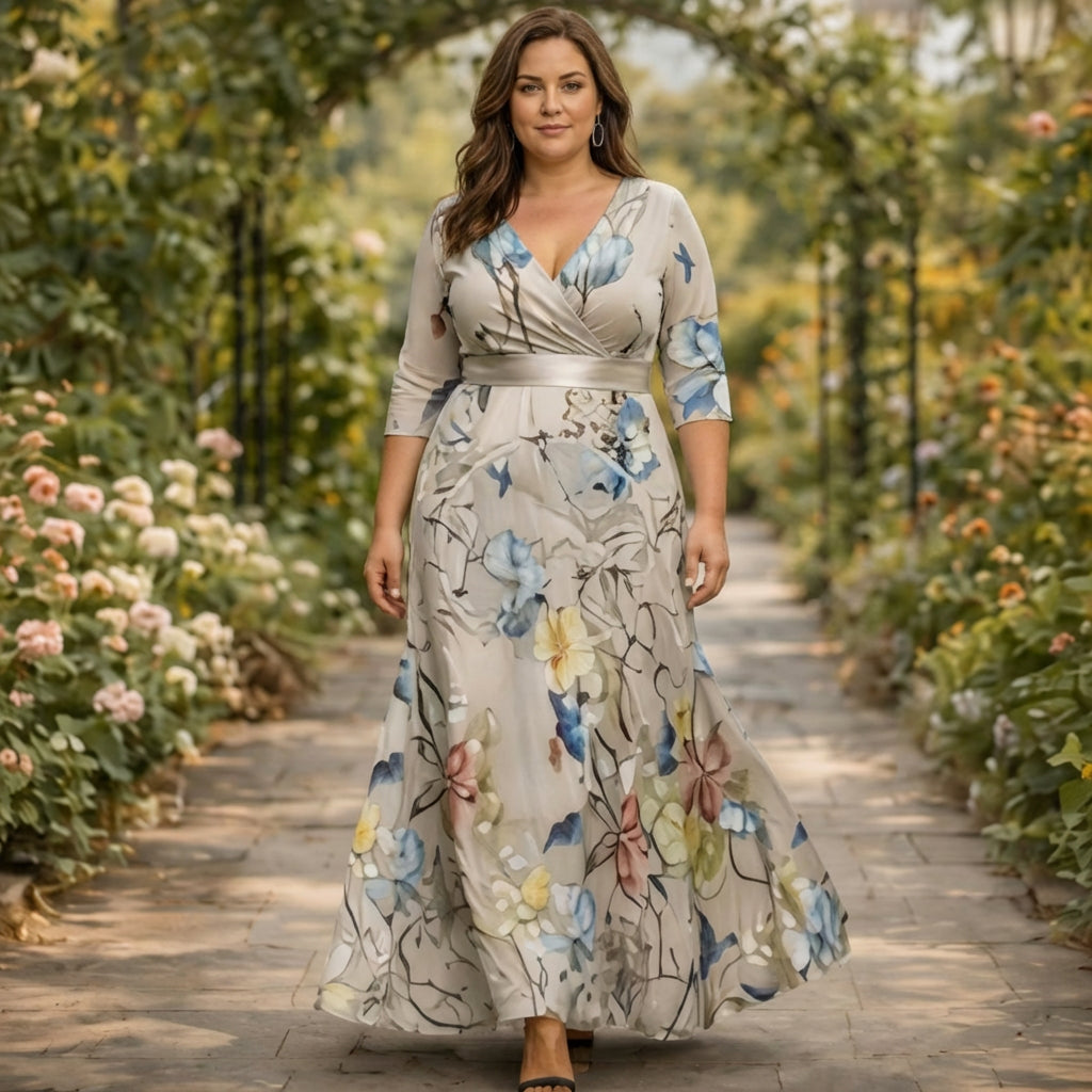 Lillian | Wrap-Style Flowing Maxi Dress - Plus size model