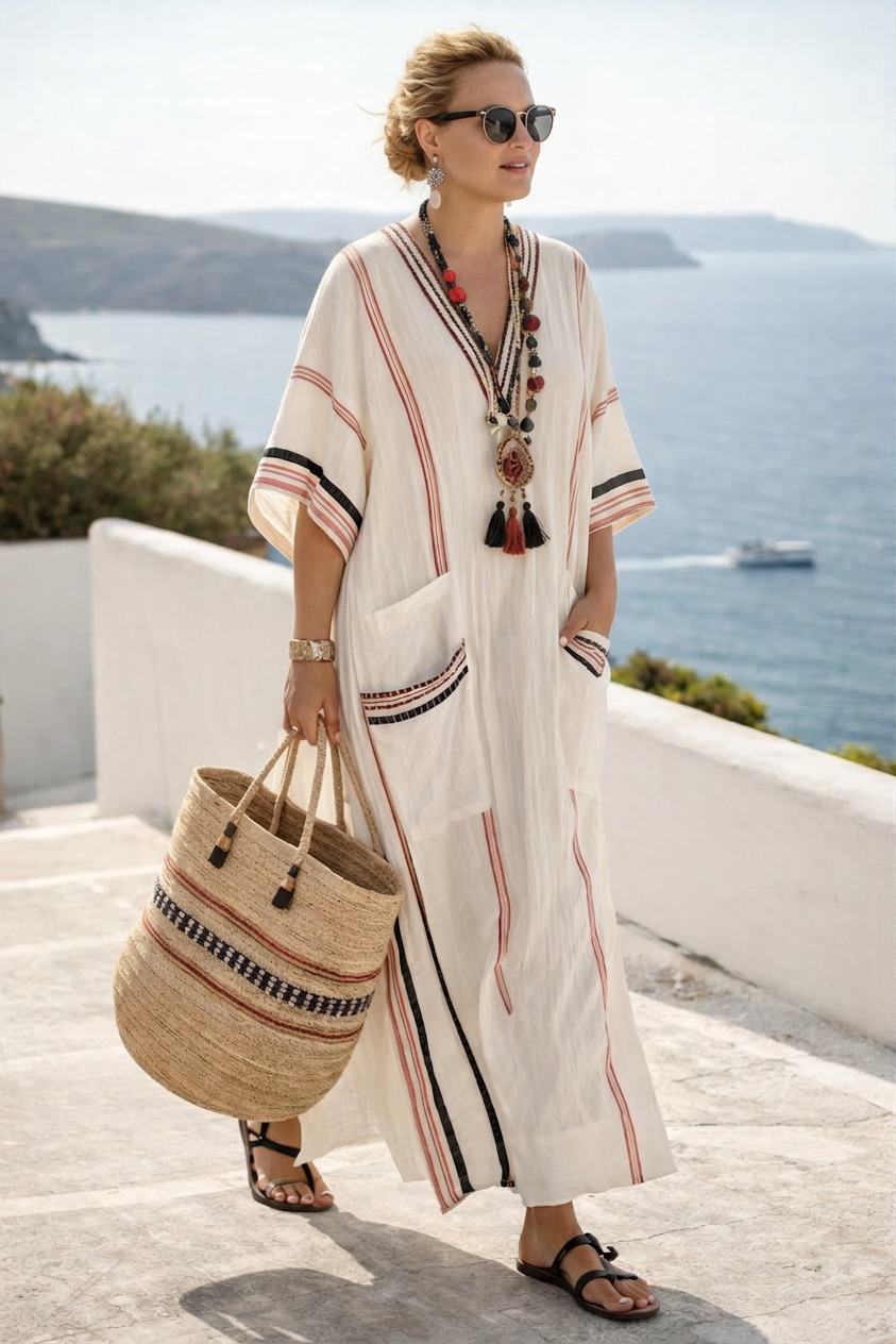 Zahara | Warm Coastal Boho Maxi Dress - Plus size model