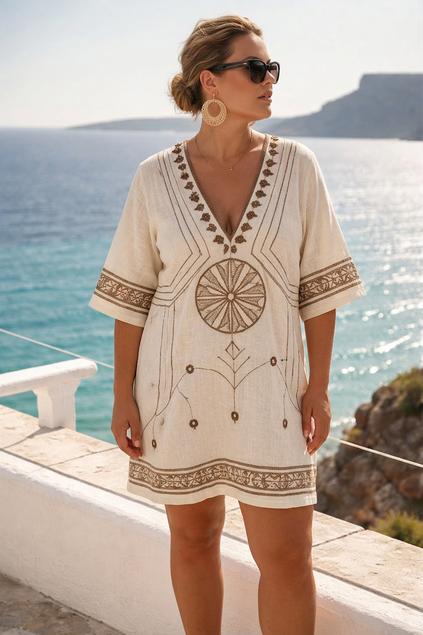 Lunara | Coastal Embroidered Mini Dress - Plus size model
