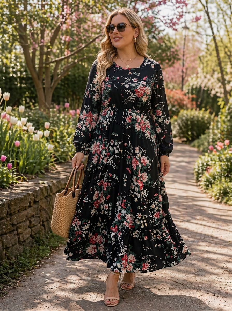 Basilia | Floral Dresses - Plus size model