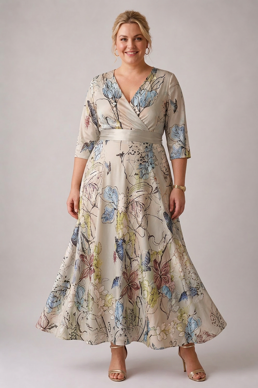 Ysa | Chic Dress with Floral Print - Plus size model