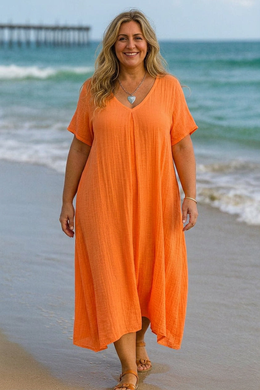 Isolde | Linen Midi Dress - Plus size model