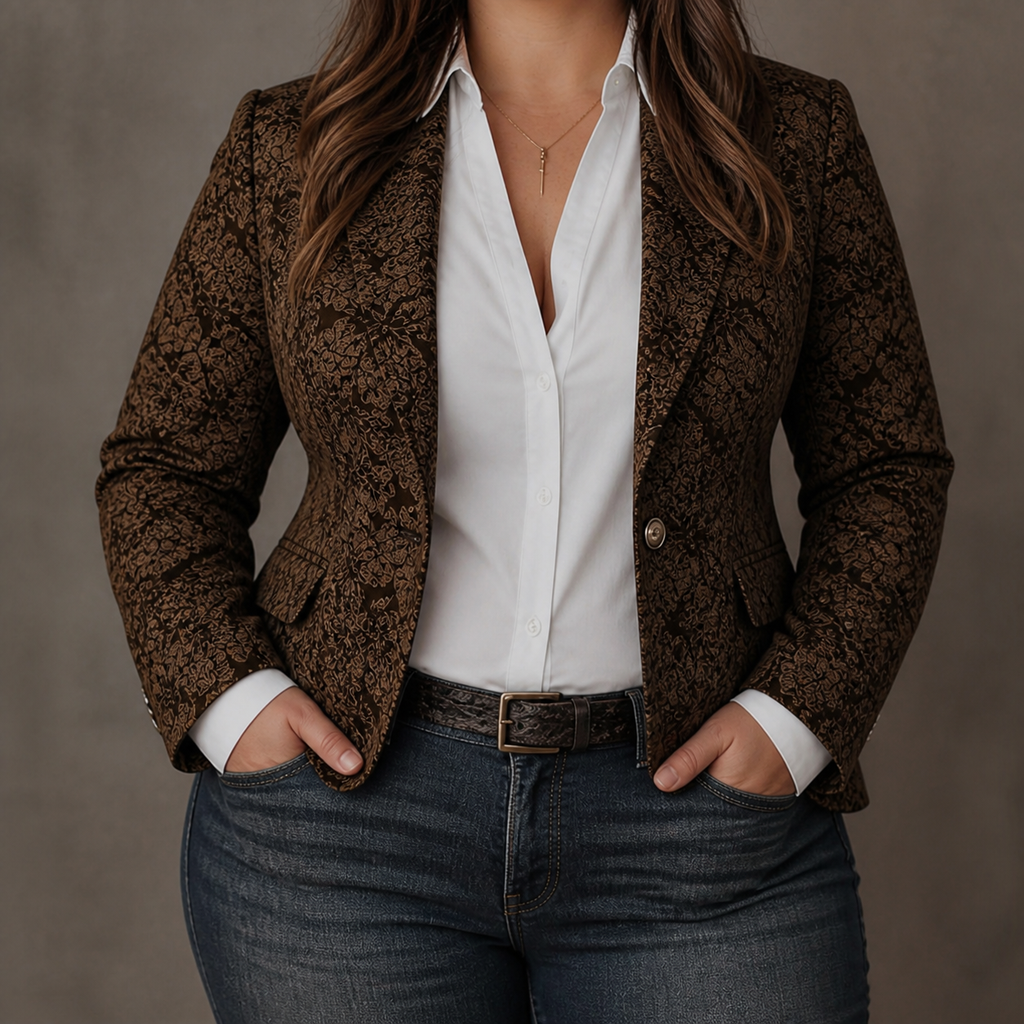 Women’s Paisley Jacquard Fitted Blazer - Plus size model