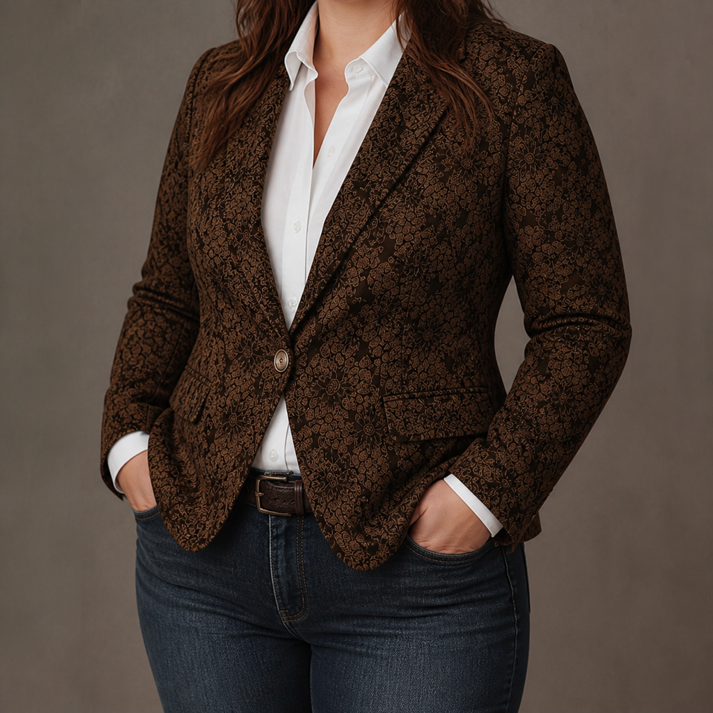 Women’s Paisley Jacquard Fitted Blazer - Plus size model