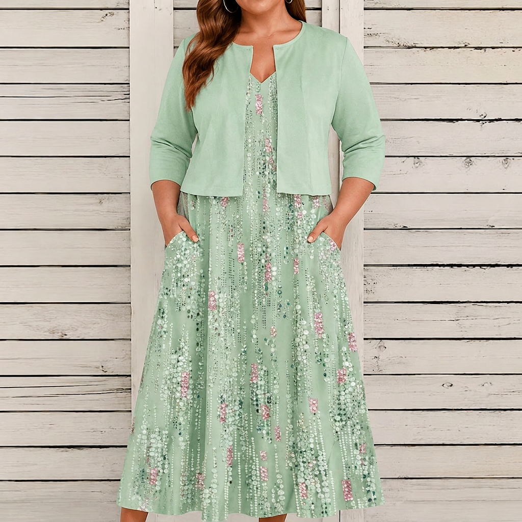 Chloe -Female Floral Dress Suit - Plus size model