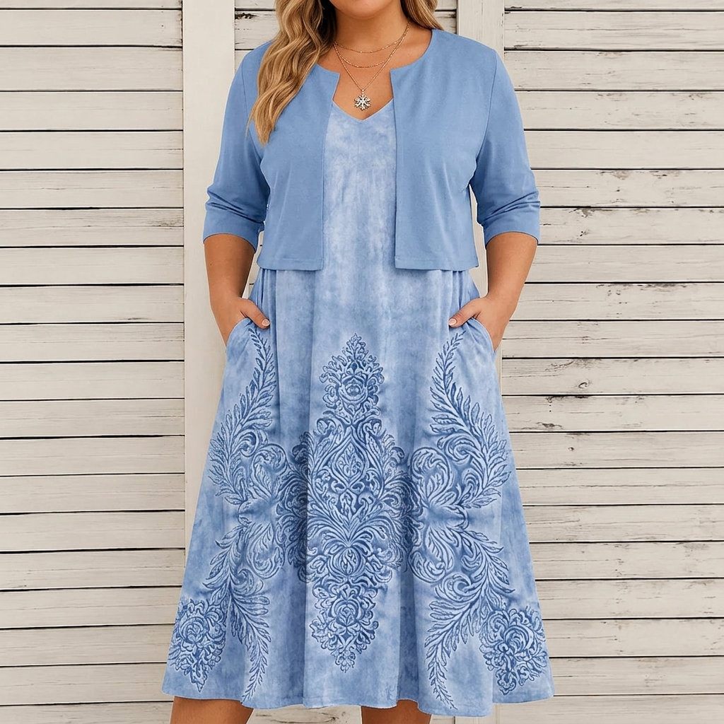 Courtney -Female Floral Dress Suit - Plus size model