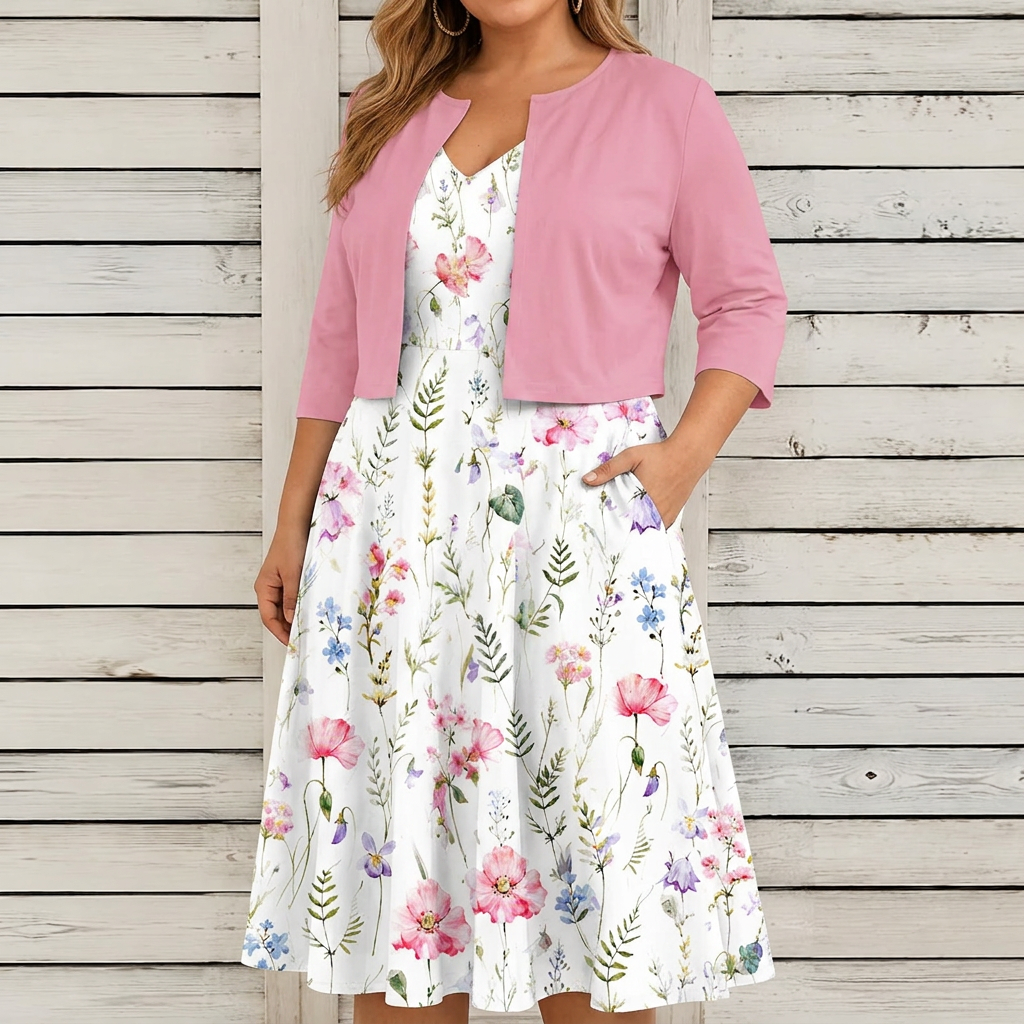 Eleanor - Vest Dress Two-piece Set - Plus size model
