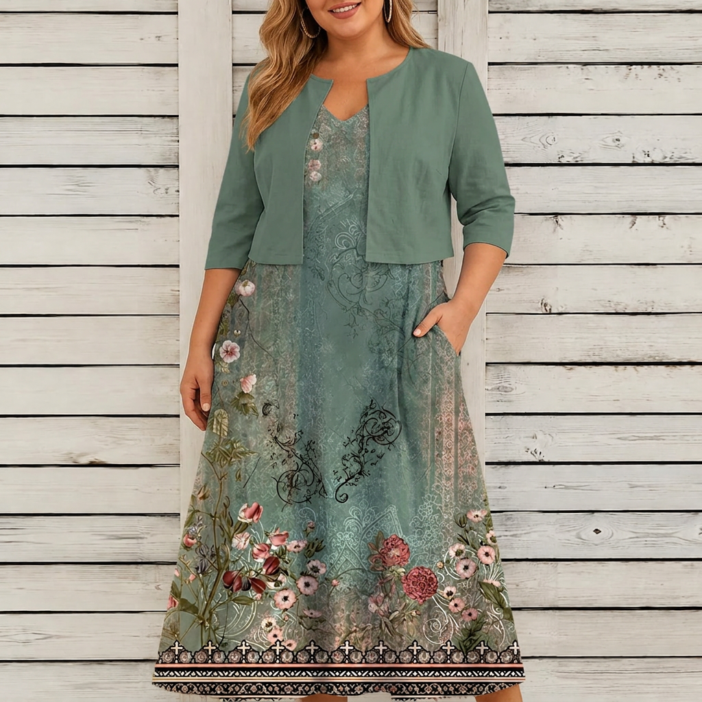 Elizabeth- Vest Dress Two-piece Set - Plus size model