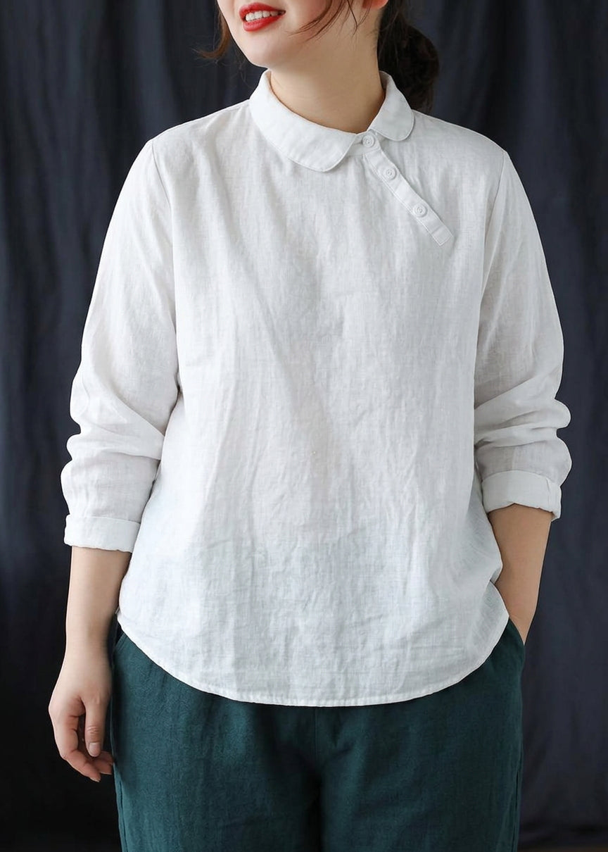 Abigail - Chic White Clothes Lapel Button Down Spring Blouses - Plus size model