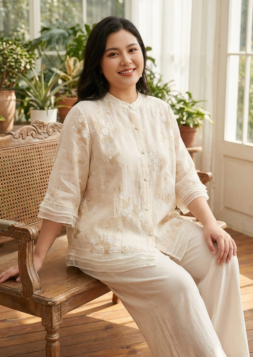 Kourtney | Chic Blouse with Floral Accents - Plus size model