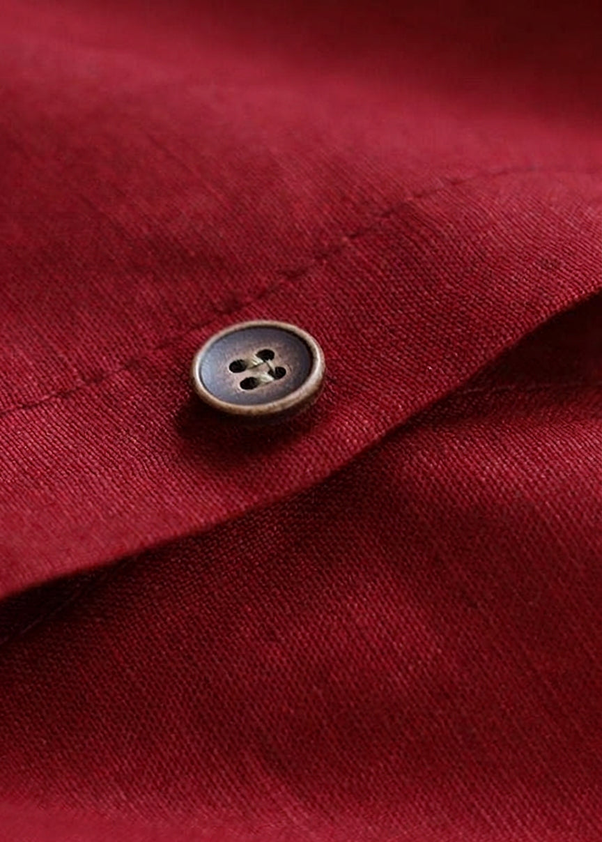 Sienna - Red Linen Shirt Dress Casual Oversize Spring Maxi Dresses - Plus size model