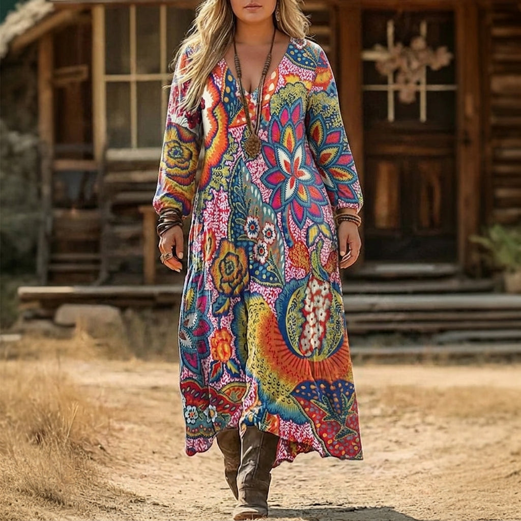 Riley | Vintage-Inspired Long Sleeve Casual Dress - Plus size model