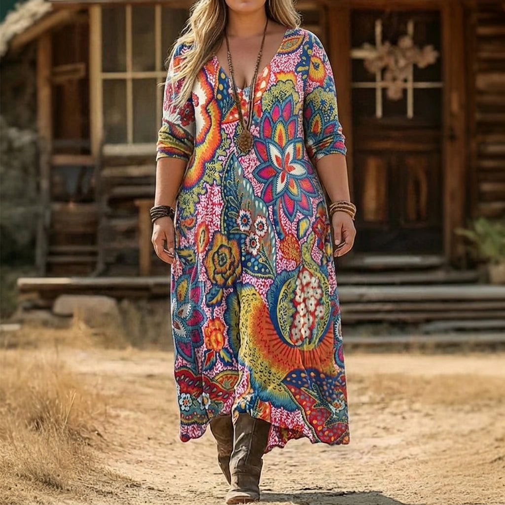 Riley | Vintage-Inspired Long Sleeve Casual Dress - Plus size model