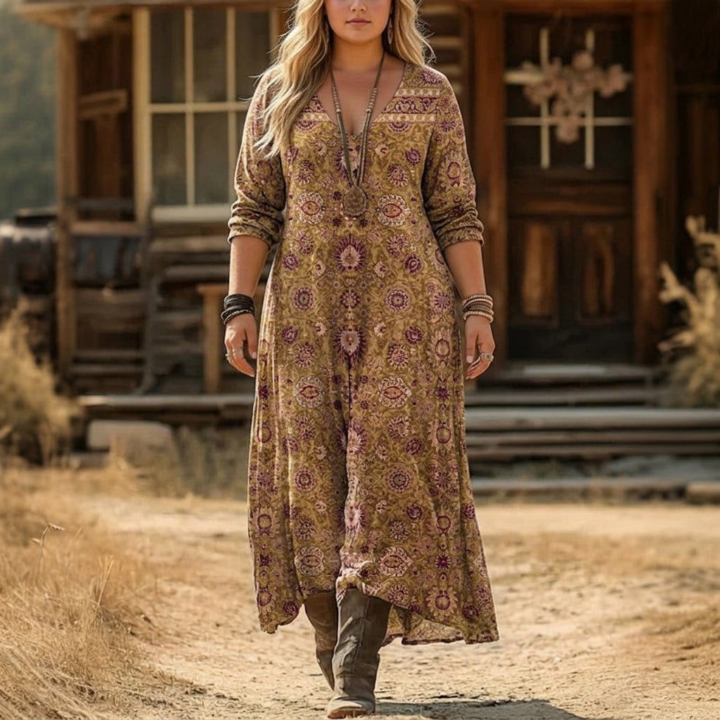 Chloe | Vintage-Inspired Long Sleeve Casual Dress - Plus size model