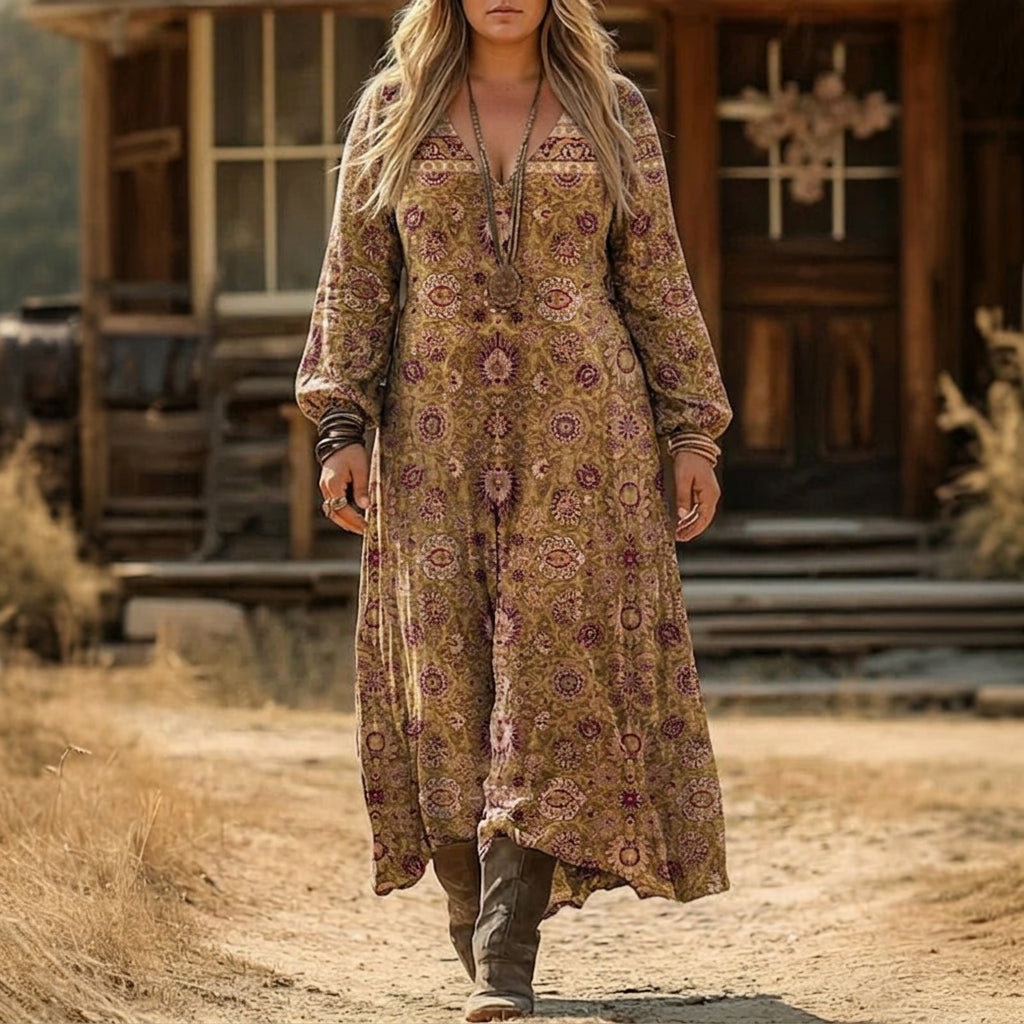 Chloe | Vintage-Inspired Long Sleeve Casual Dress - Plus size model