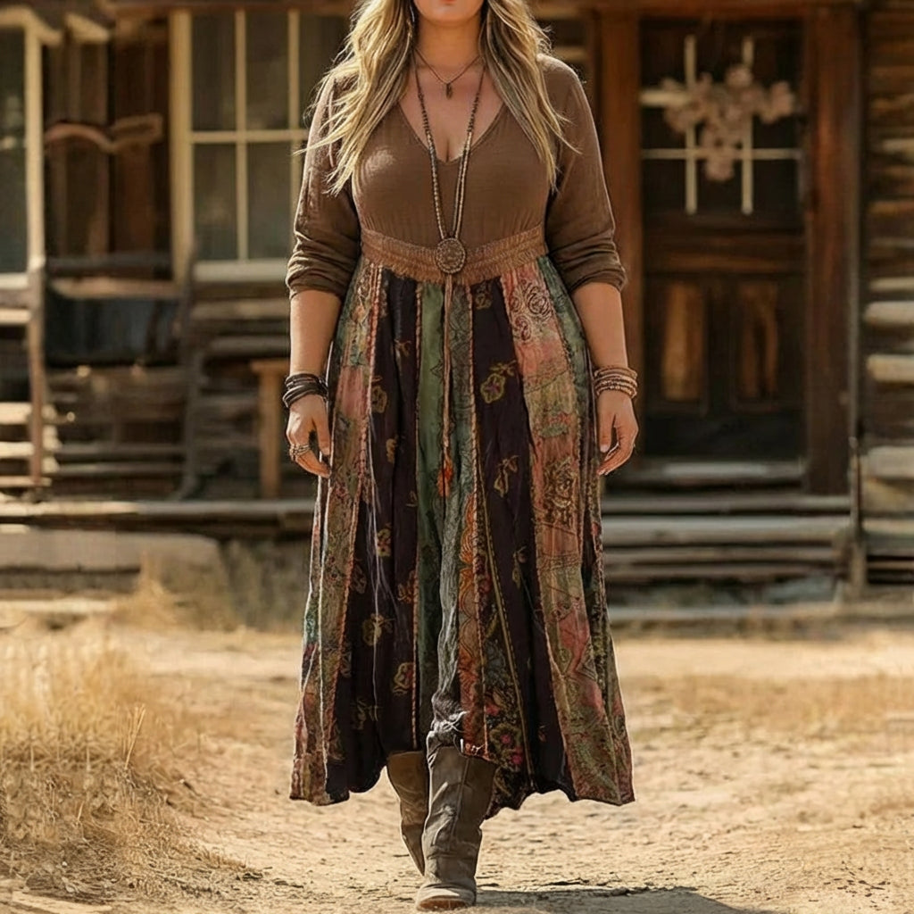 【Long Sleeves】Casual Vintage Dress - Plus size model