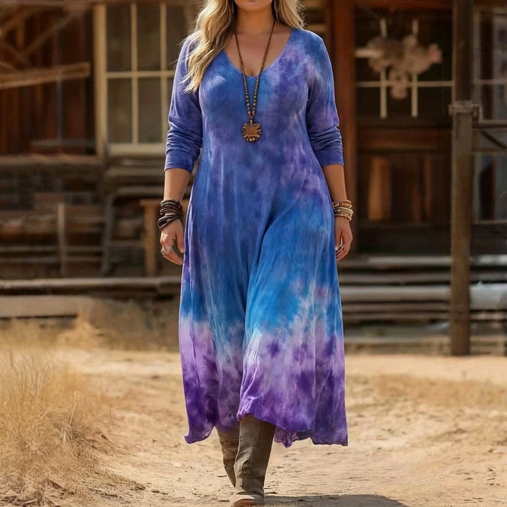 Ella | Vintage-Inspired Long Sleeve Casual Dress - Plus size model