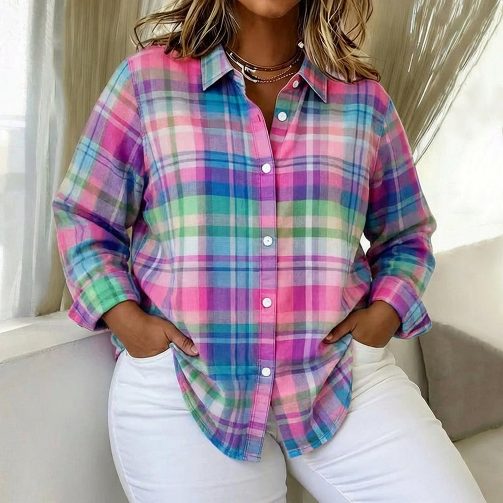 Colorful Checked Shirt - Plus size model