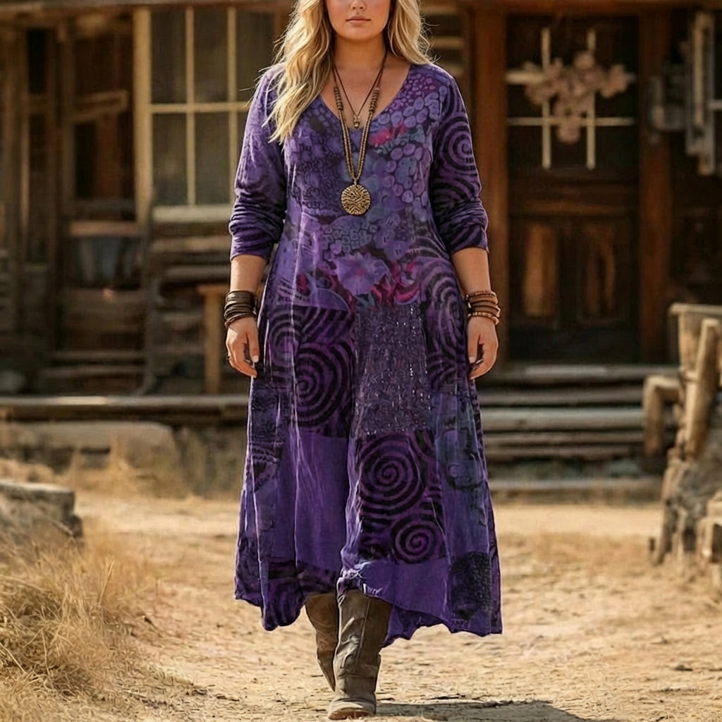 Avery | Vintage-Inspired Long Sleeve Casual Dress - Plus size model