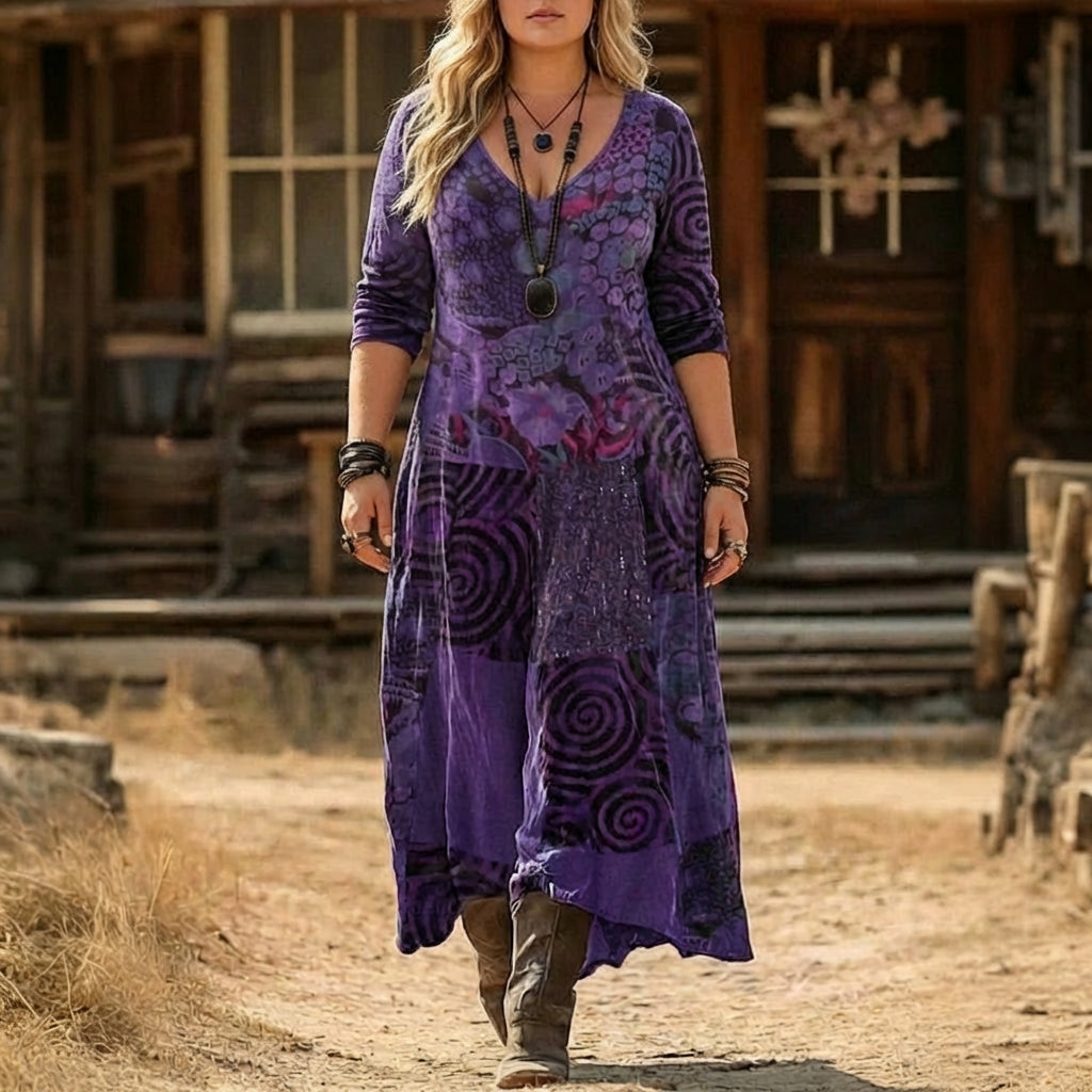 Avery | Vintage-Inspired Long Sleeve Casual Dress - Plus size model