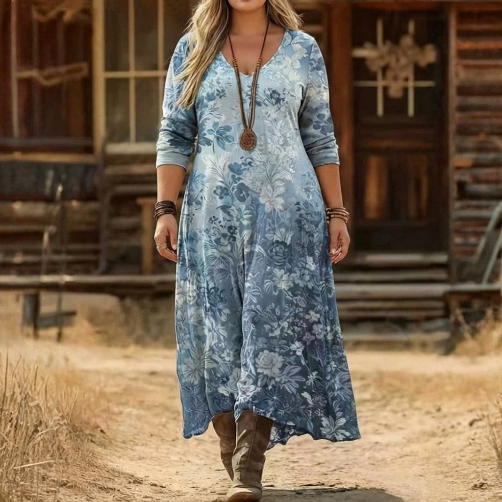 Victoria | Vintage-Inspired Long Sleeve Casual Dress - Plus size model
