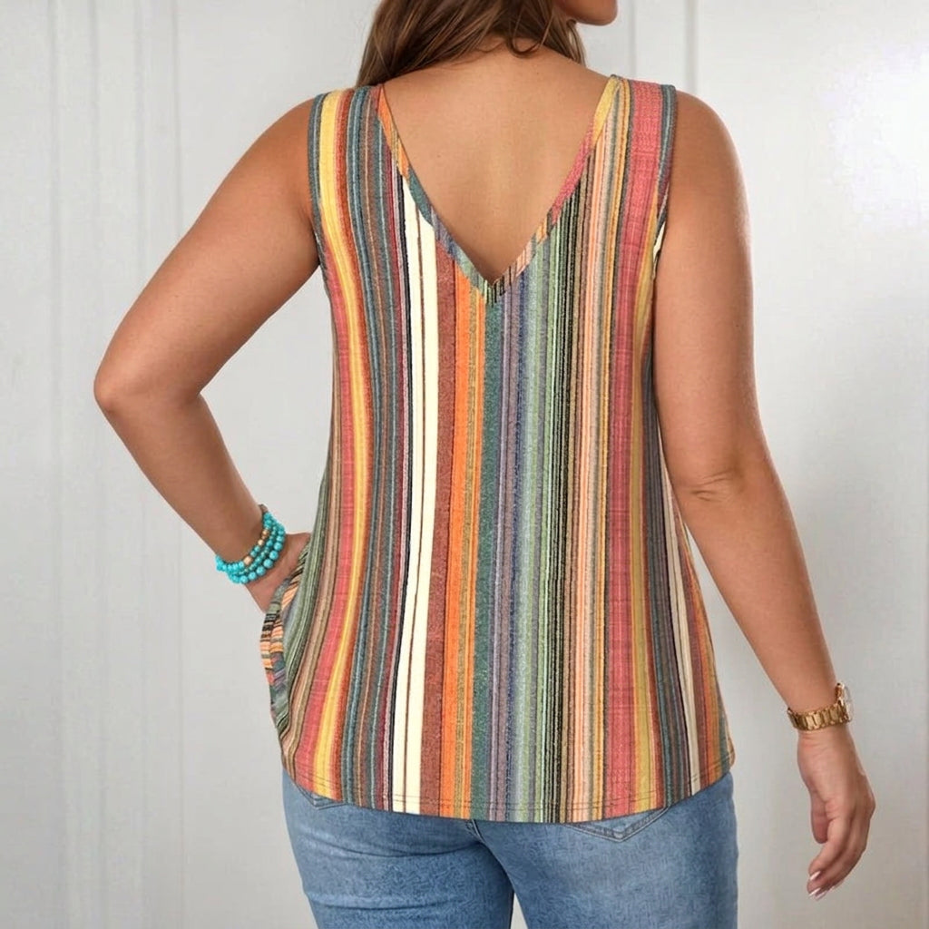 Amelia | Colorful Striped Tank Top - Plus size model