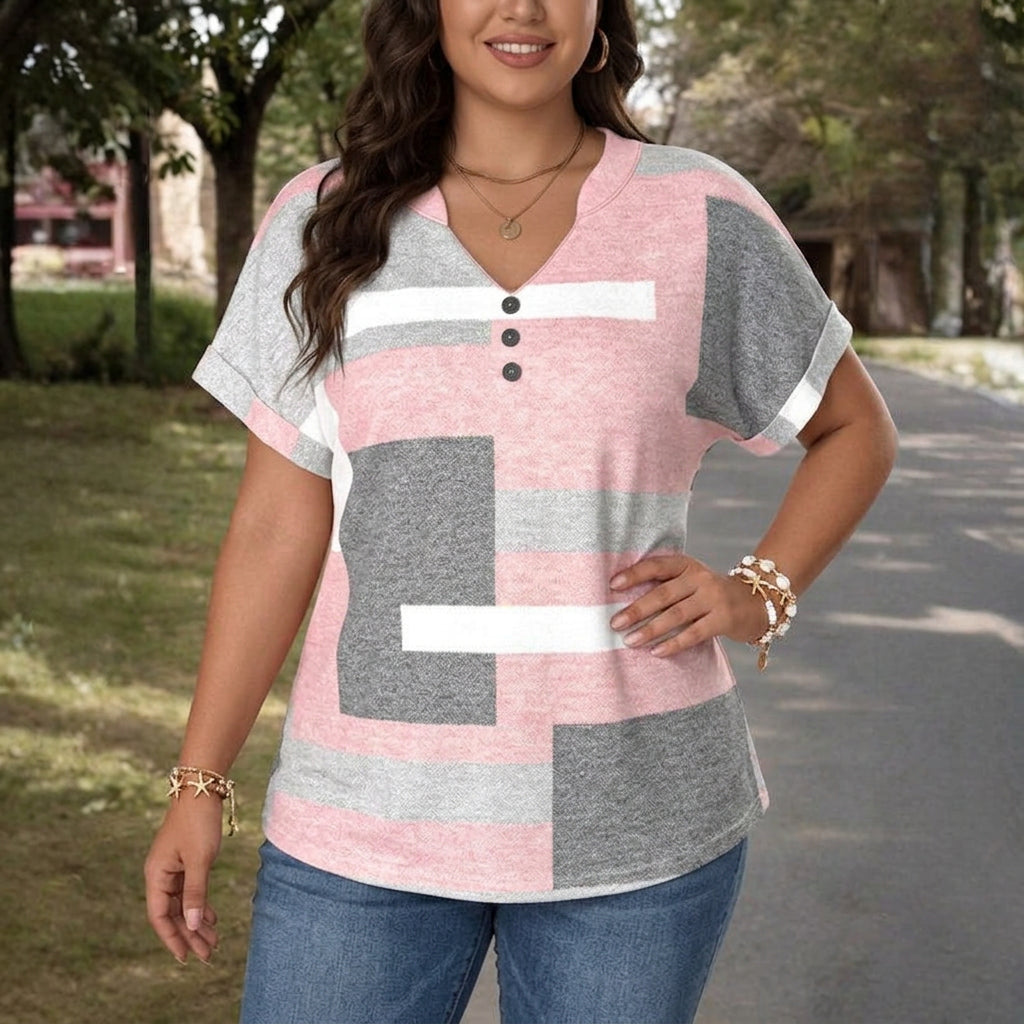 Abby | Casual Color Block Blouse - Plus size model