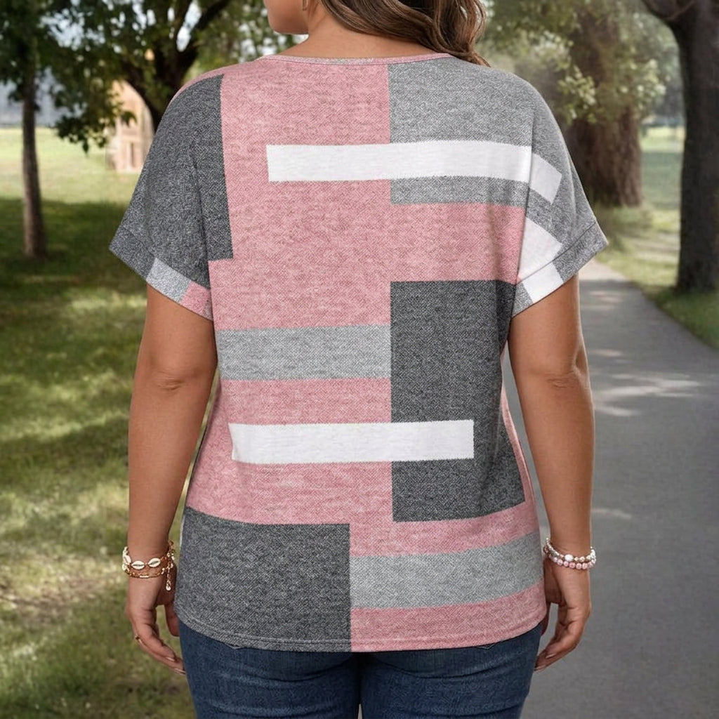 Abby | Casual Color Block Blouse - Plus size model