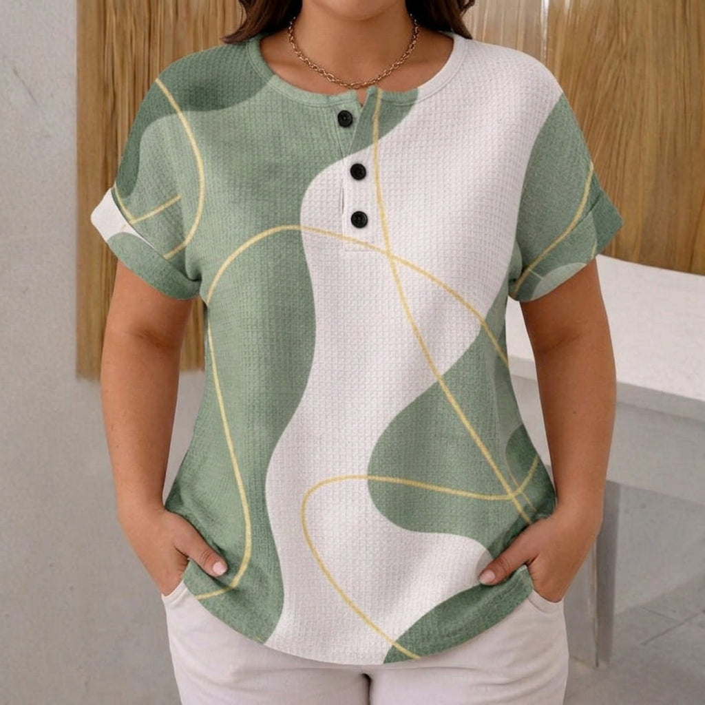 Abigail | Casual Color Block Blouse - Plus size model