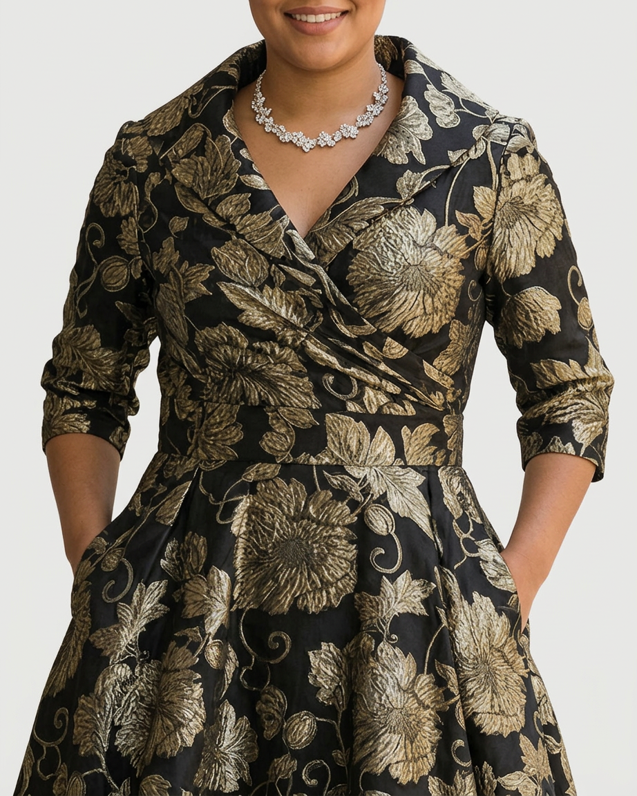 Riley™ | Floral Embroidered Midi Dress - Plus size model