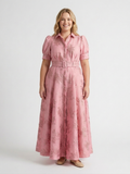Xanthea | Short Sleeve Belted Floral Textured Maxi Shirt Dress - Plus size model