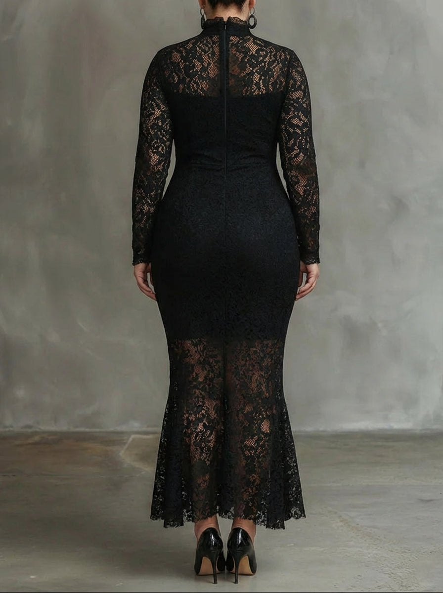 Monica | Elegant Lace Fishtail Maxi Dress - Plus size model