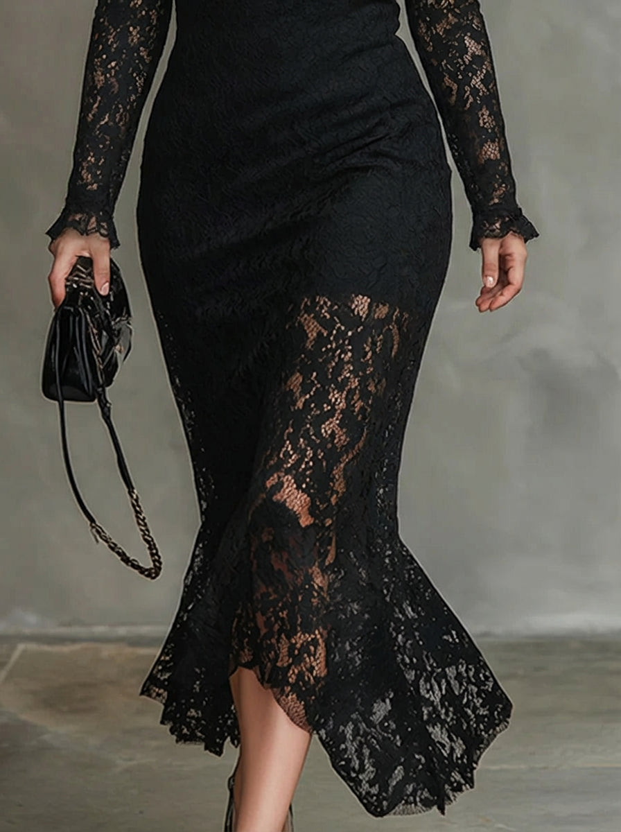 Monica | Elegant Lace Fishtail Maxi Dress - Plus size model