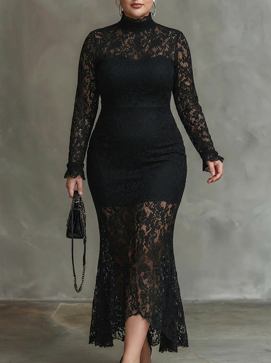 Monica | Elegant Lace Fishtail Maxi Dress - Plus size model